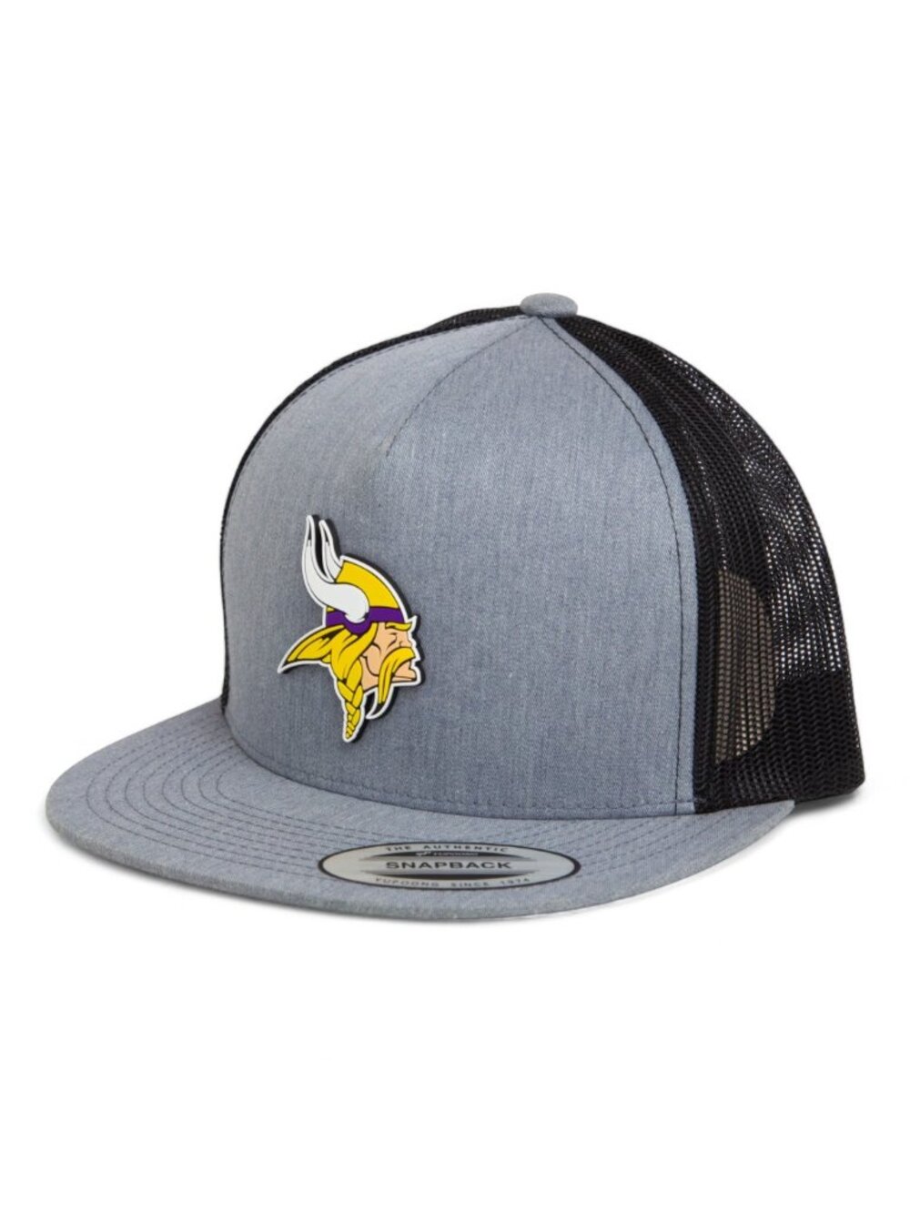 Minnesota Vikings 3D YP Snapback Flat Bill Trucker Hat- Heather/ Black